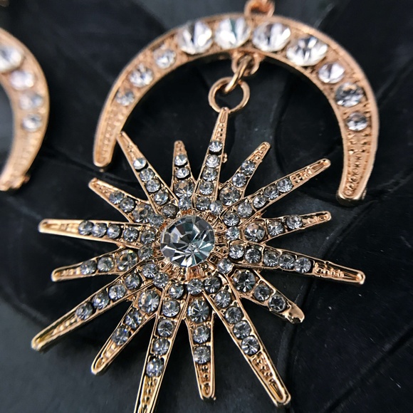 Gold Star Moon Long Lightweight Earrings 4" Drop - Picture 4 of 6